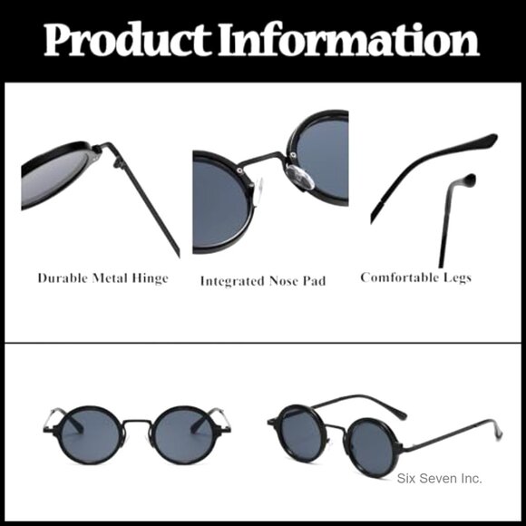 Vintage Round Sunglasses Retro Punk Shades Unisex UV400 Protection Classic - Picture 5 of 7